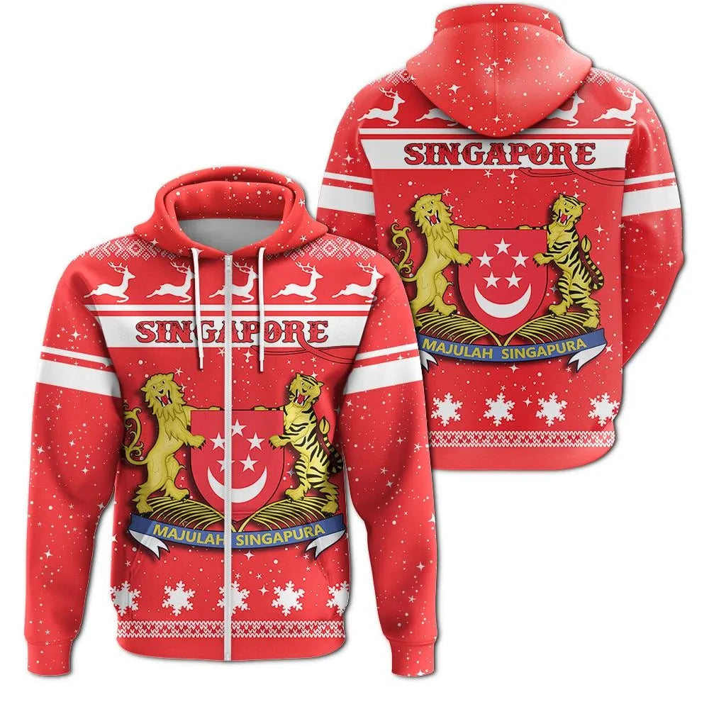 Christmas Singapore Coat Of Arms Zip Hoodie RLT13 - Wonder Print Shop