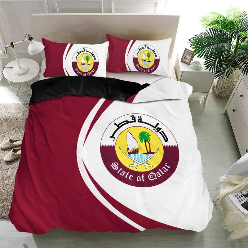 Qatar Flag Coat Of Arms Bedding Set Circle RLT12 - Wonder Print Shop