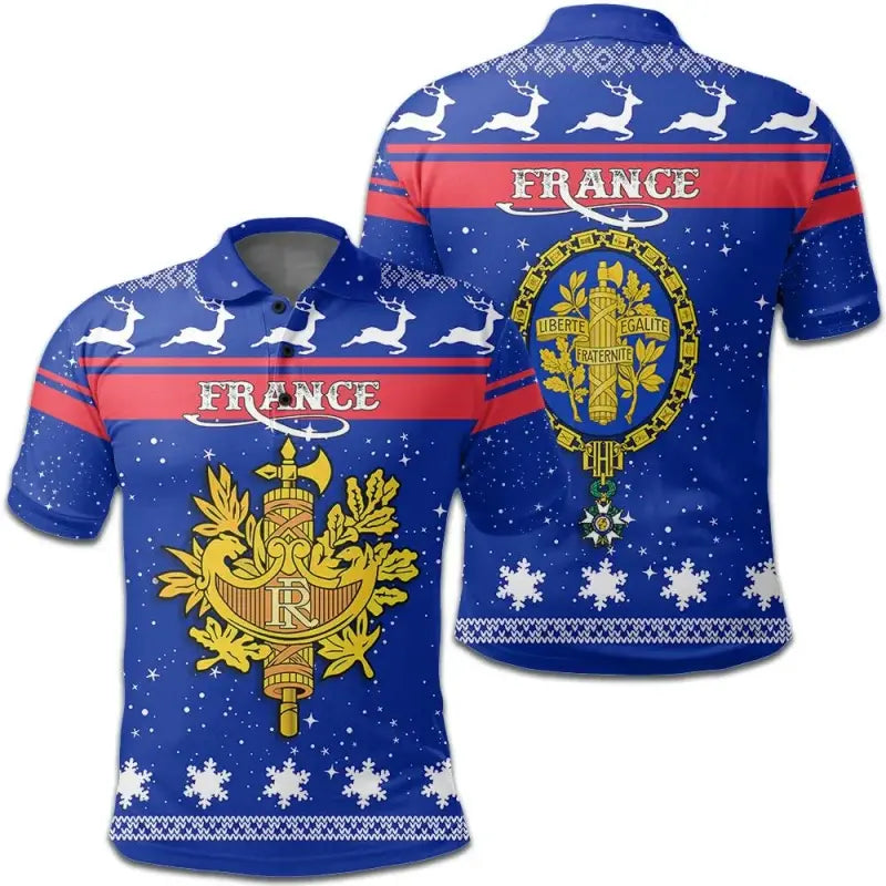 Christmas France Polo Shirt Coat Of Arms RLT12 - Wonder Print Shop