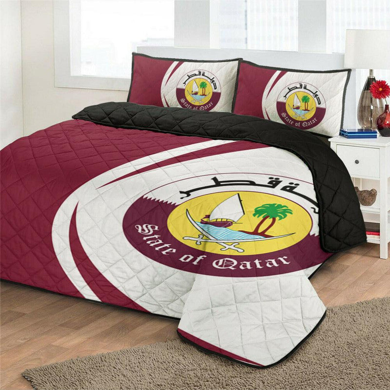 Qatar Flag Coat Of Arms Quilt Bed Set Circle RLT12 - Wonder Print Shop