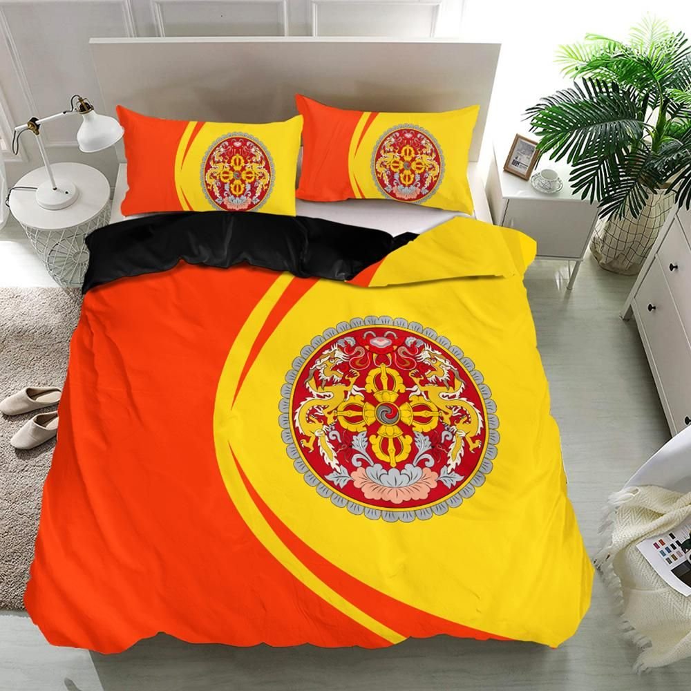 Bhutan Flag Coat Of Arms Bedding Set Circle RLT6 - Wonder Print Shop