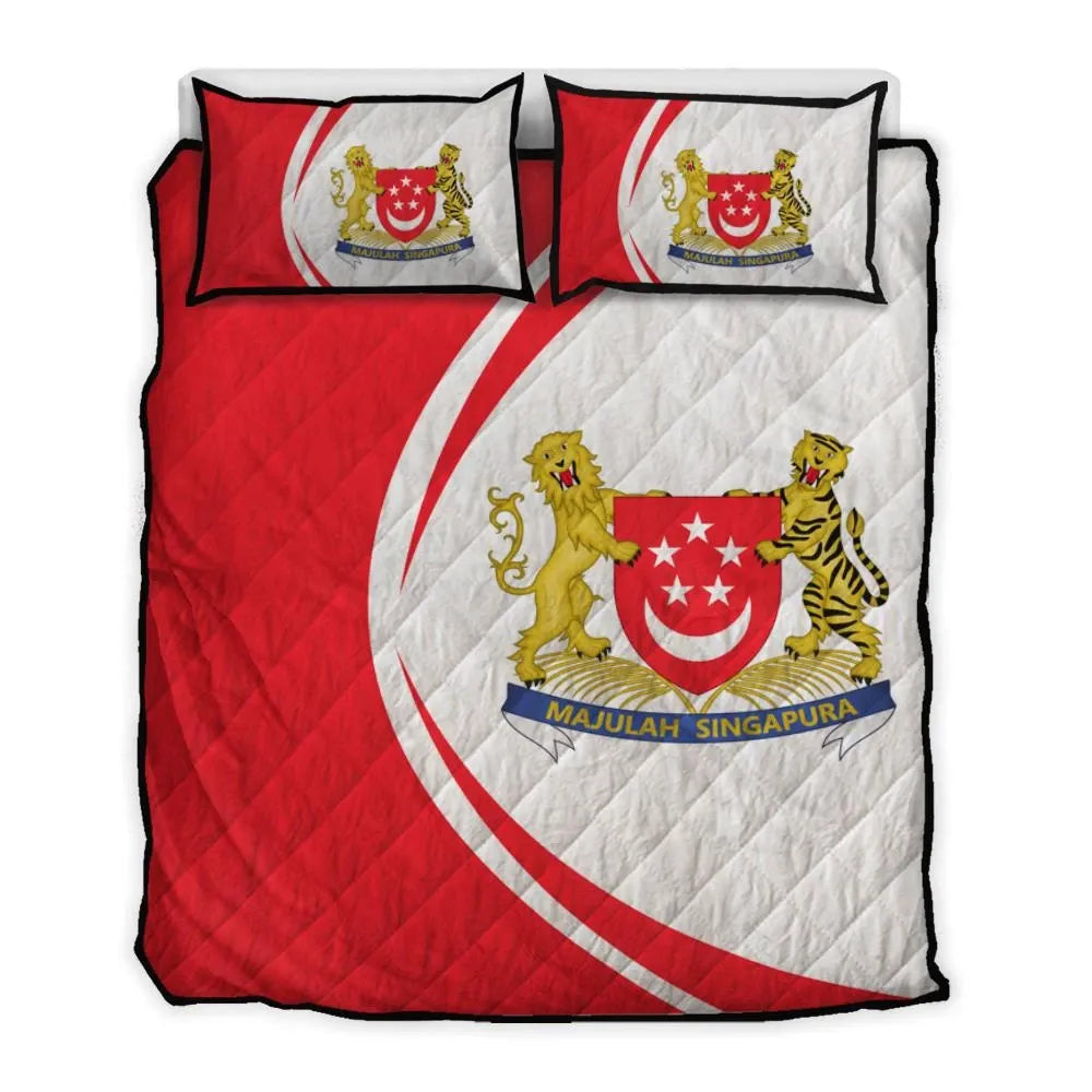 Singapore Flag Coat Of Arms Quilt Bed Set Circle RLT13 - Wonder Print Shop