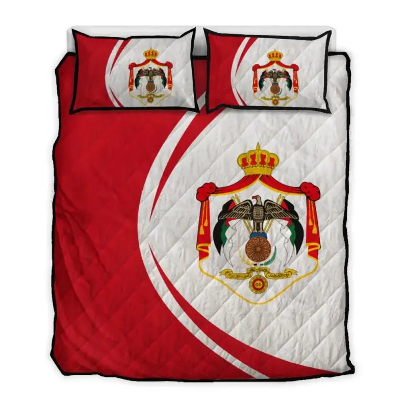 Jordan Flag Coat Of Arms Quilt Bed Set Circle RLT8 - Wonder Print Shop