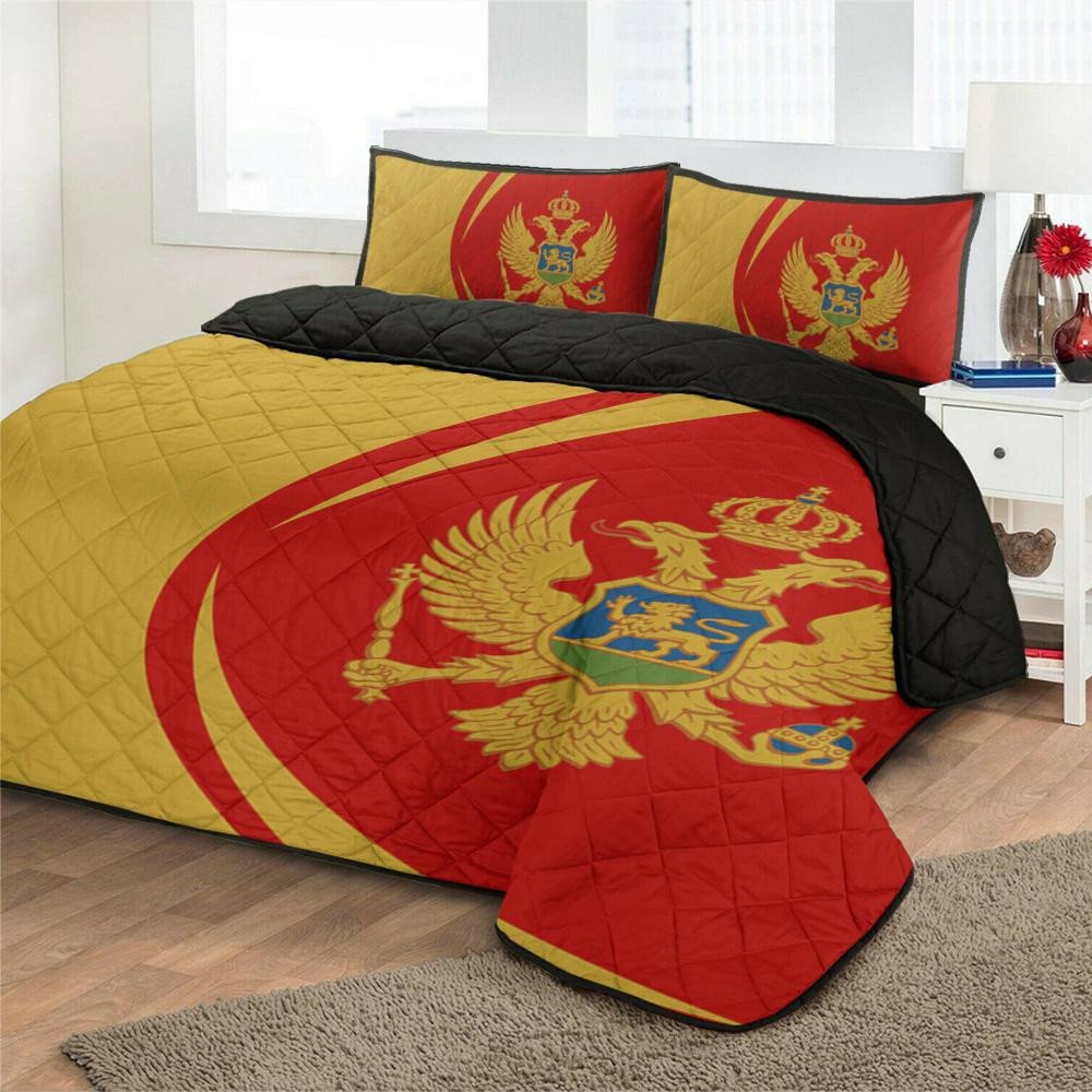 Montenegro Flag Coat Of Arms Quilt Bed Set Circle RLT13 - Wonder Print Shop