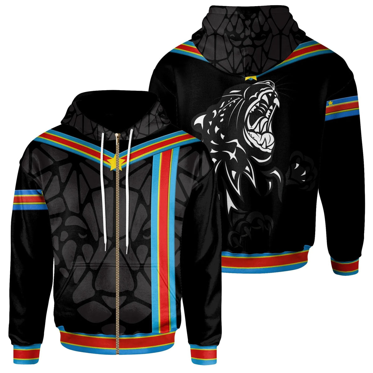 Democratic Republic of the Congo Flag Zip Up Hoodie Color RLT13 - Wonder Print Shop