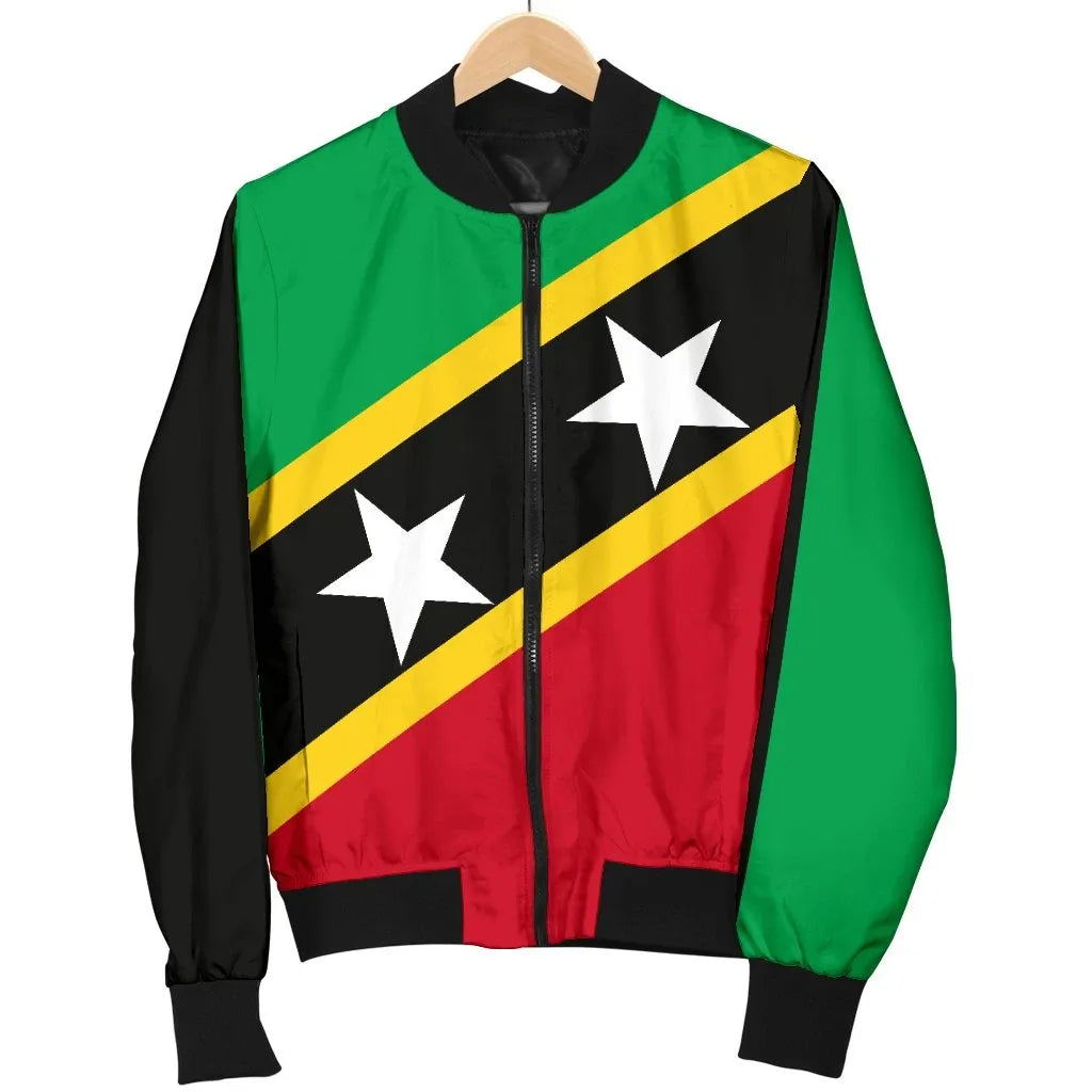 Saint Kitts and Nevis Women's Bomber Jacket Saint Kitts and Nevis Flag Style RLT6 - Wonder Print Shop