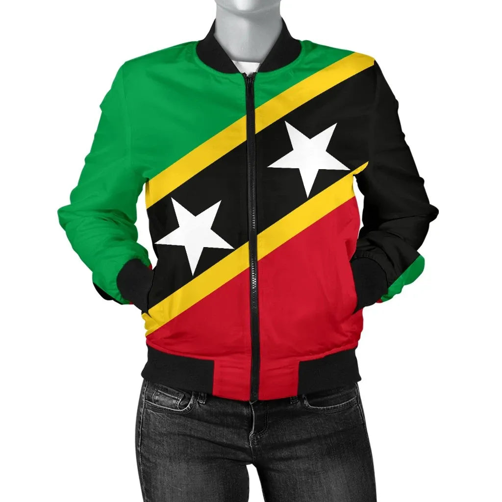 Saint Kitts and Nevis Women's Bomber Jacket Saint Kitts and Nevis Flag Style RLT6 - Wonder Print Shop