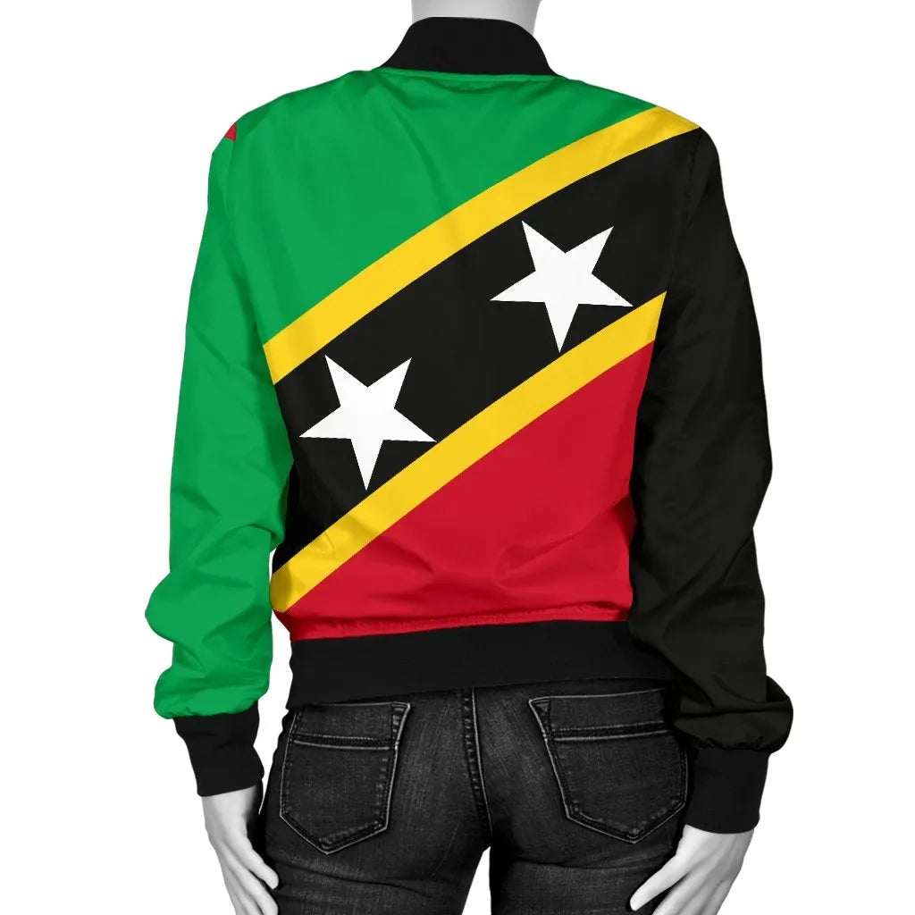 Saint Kitts and Nevis Women's Bomber Jacket Saint Kitts and Nevis Flag Style RLT6 - Wonder Print Shop