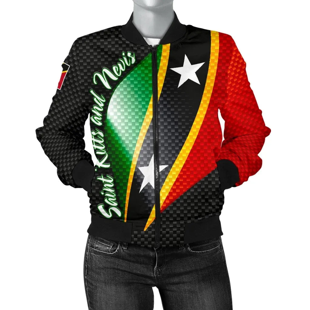 Saint Kitts and Nevis Women's Bomber Jacket Saint Kitts and Nevis Flag RLT6 - Wonder Print Shop