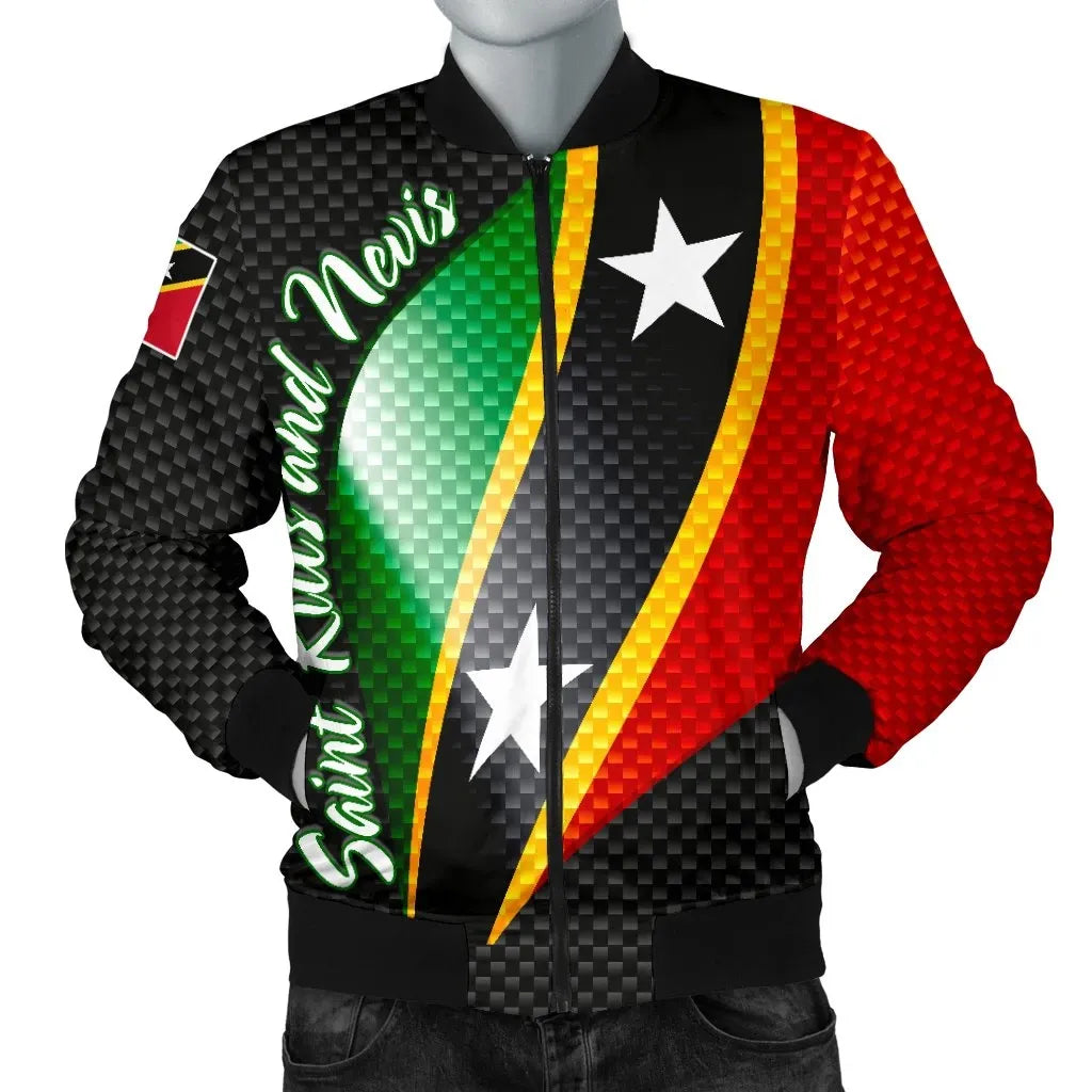 Saint Kitts and Nevis Men's Bomber Jacket Saint Kitts and Nevis Flag RLT6 - Wonder Print Shop