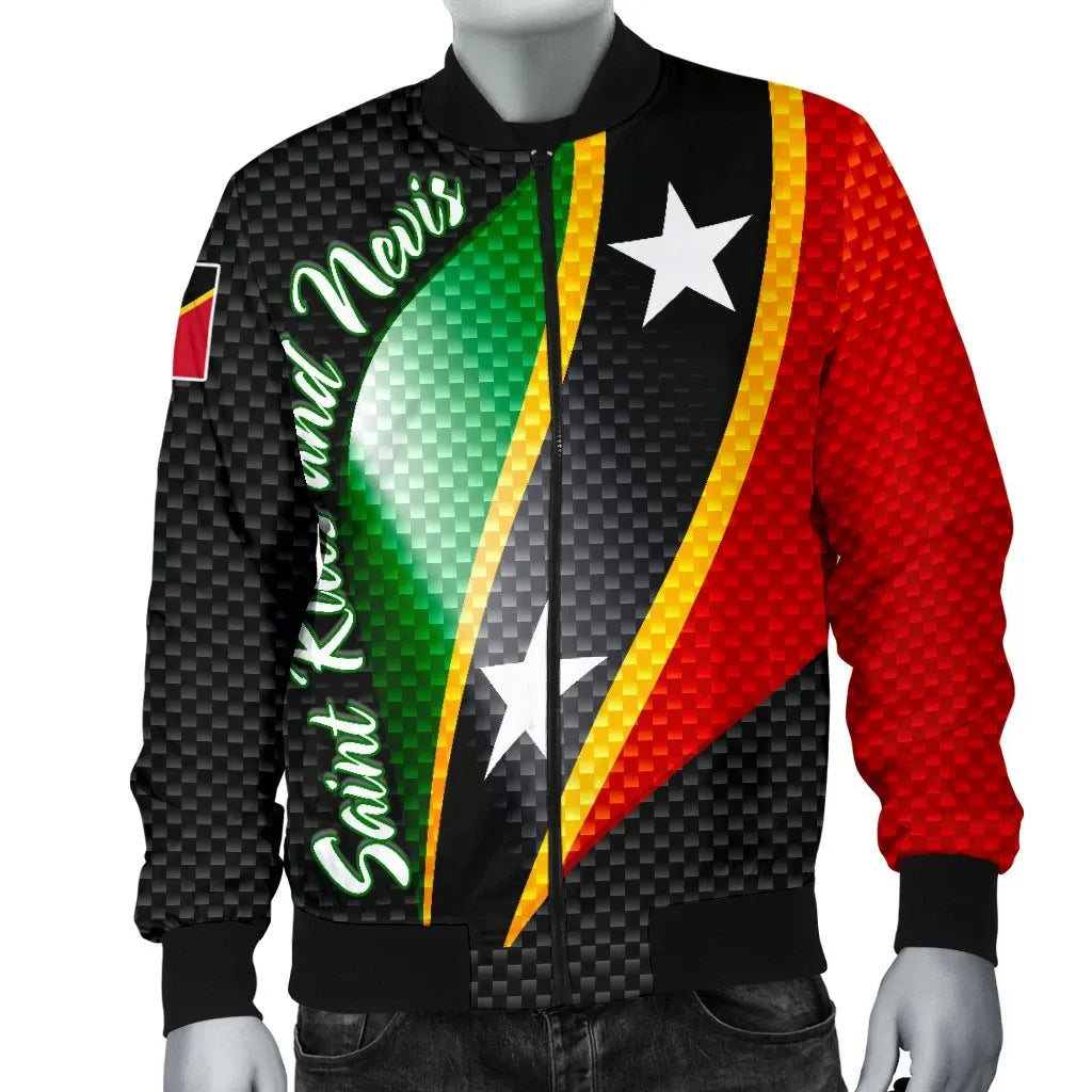 Saint Kitts and Nevis Men's Bomber Jacket Saint Kitts and Nevis Flag RLT6 - Wonder Print Shop