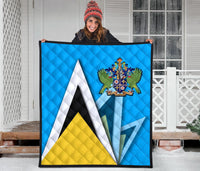 Saint Lucia Premium Quilt Flag With Coat Of Arms RLT6 - Wonder Print Shop