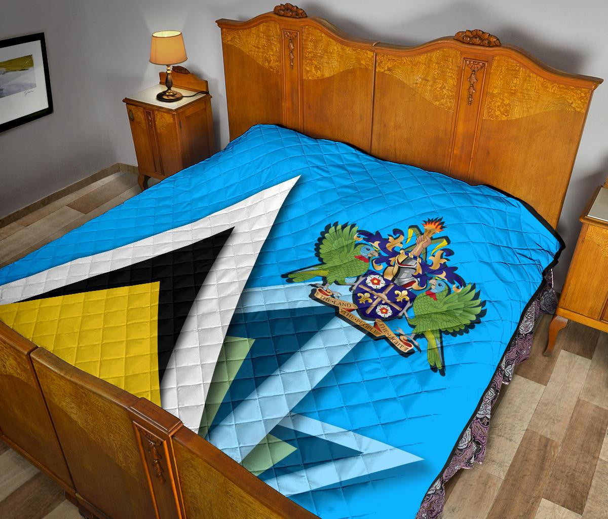 Saint Lucia Premium Quilt Flag With Coat Of Arms RLT6 - Wonder Print Shop