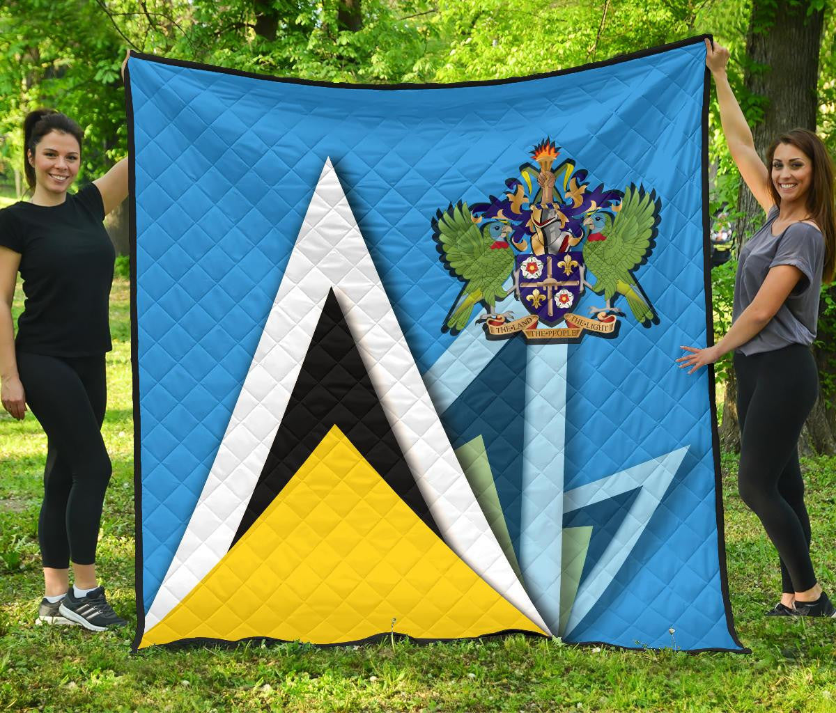 Saint Lucia Premium Quilt Flag With Coat Of Arms RLT6 - Wonder Print Shop