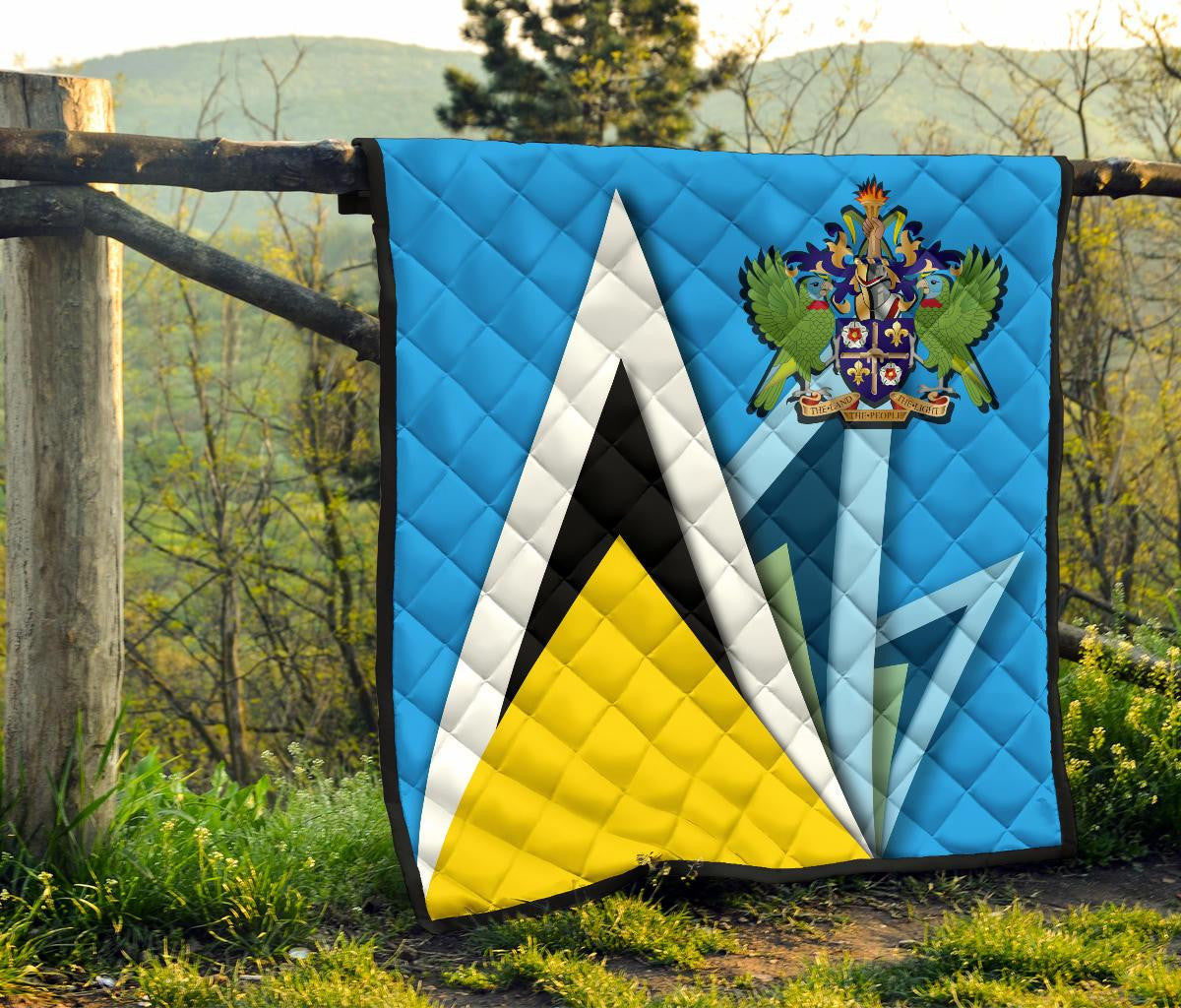 Saint Lucia Premium Quilt Flag With Coat Of Arms RLT6 - Wonder Print Shop