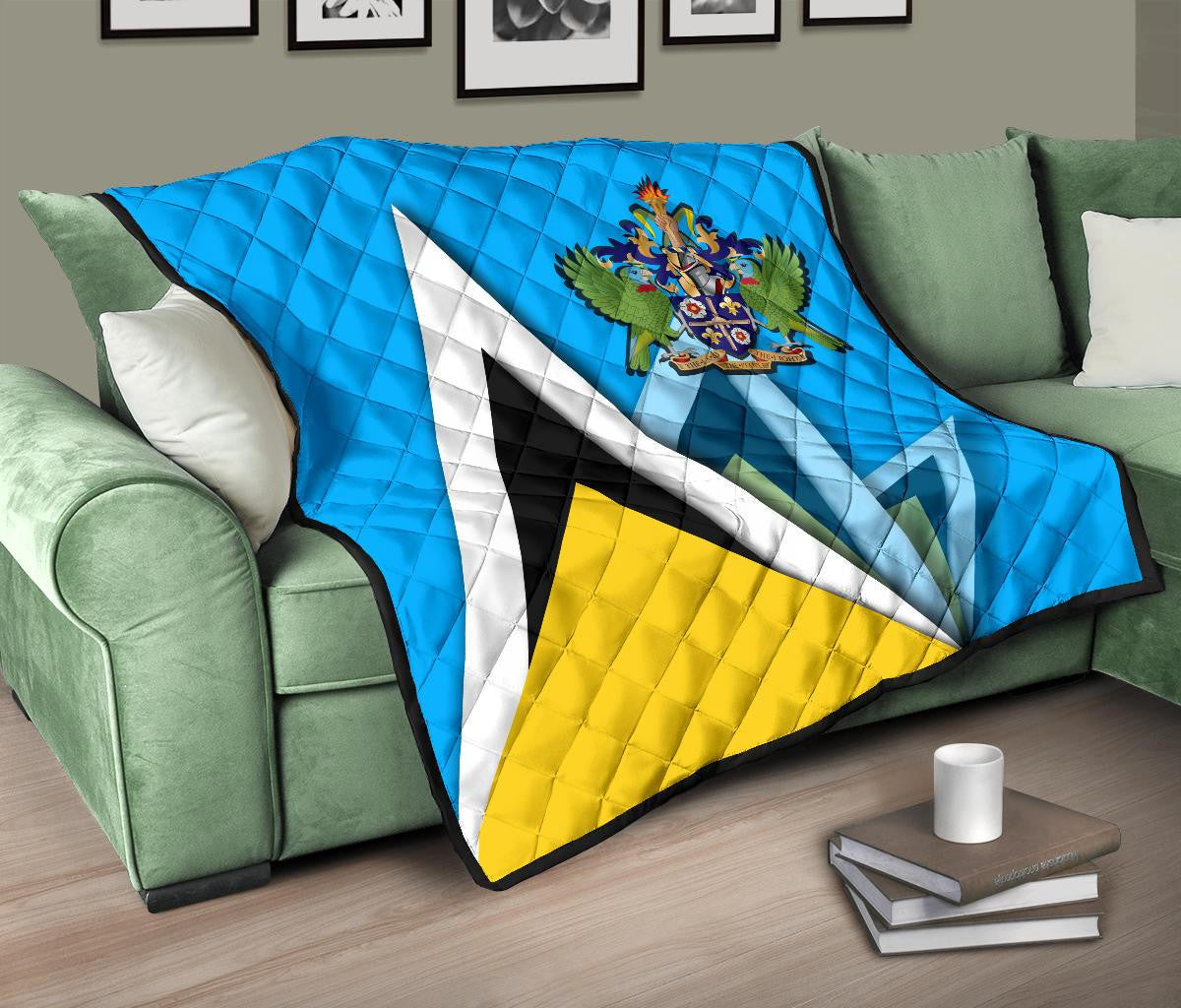 Saint Lucia Premium Quilt Flag With Coat Of Arms RLT6 - Wonder Print Shop