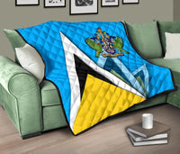 Saint Lucia Premium Quilt Flag With Coat Of Arms RLT6 - Wonder Print Shop