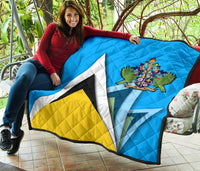 Saint Lucia Premium Quilt Flag With Coat Of Arms RLT6 - Wonder Print Shop