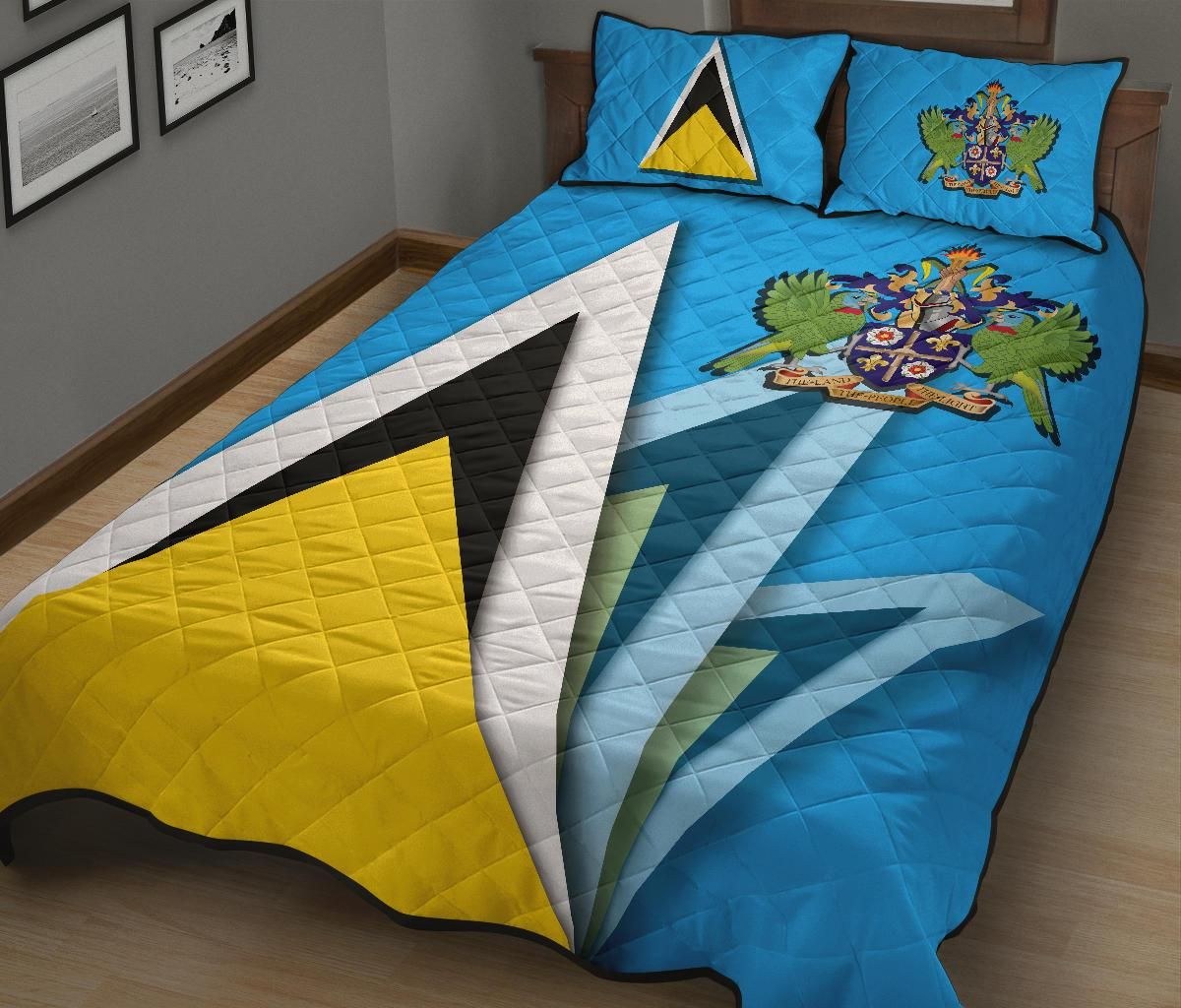 Saint Lucia Quilt Bed Set Flag With Coat Of Arms RLT6 - Wonder Print Shop