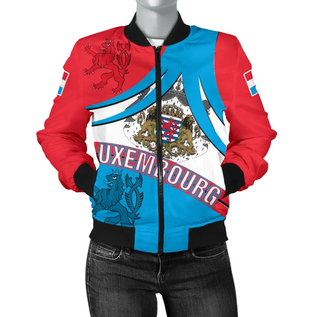 Luxembourg Women's Bomber Jacket Letzebuerg Coat of Arms RLT6 - Wonder Print Shop