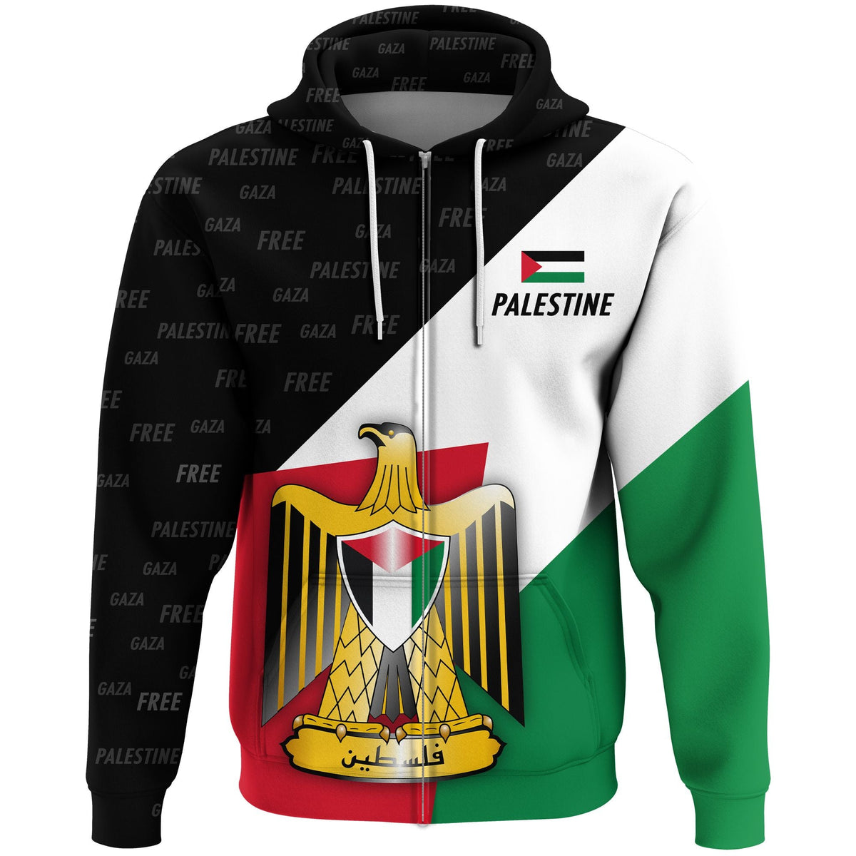 Palestine Zip Hoodie Special Edition Flag Coat of Arms RLT13 - Wonder Print Shop