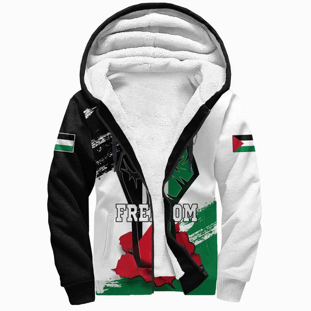 Palestine Freedom Sherpa Hoodie Flag and Map RLT13 - Wonder Print Shop