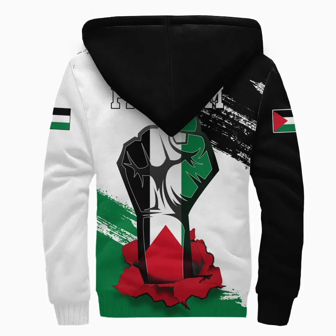 Palestine Freedom Sherpa Hoodie Flag and Map RLT13 - Wonder Print Shop
