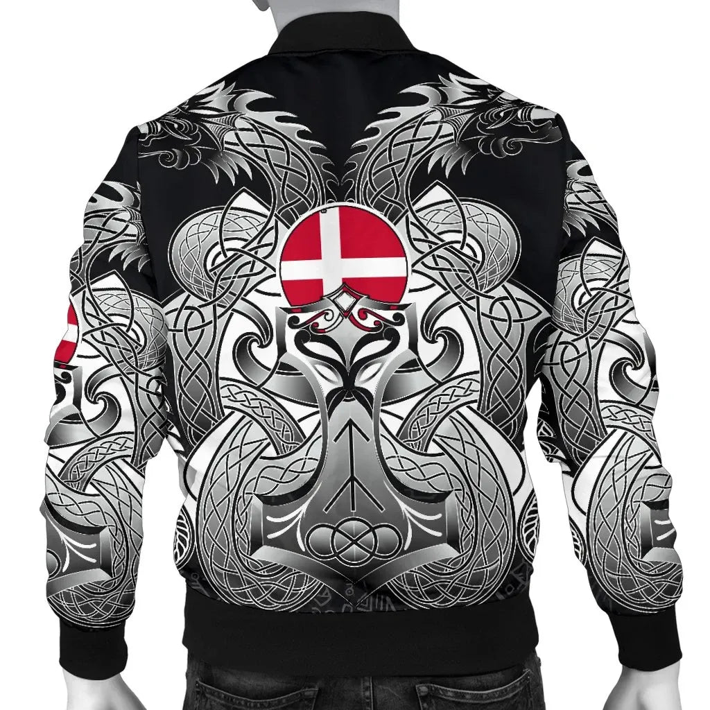 Viking Bomber Jacket Denmark Mjolnir and Double Dragon RLT13 - Wonder Print Shop
