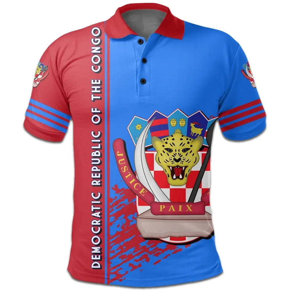 Democratic Republic Of The Congo Polo Shirt Coat Of Arms Quarter Style RLT13 - Wonder Print Shop
