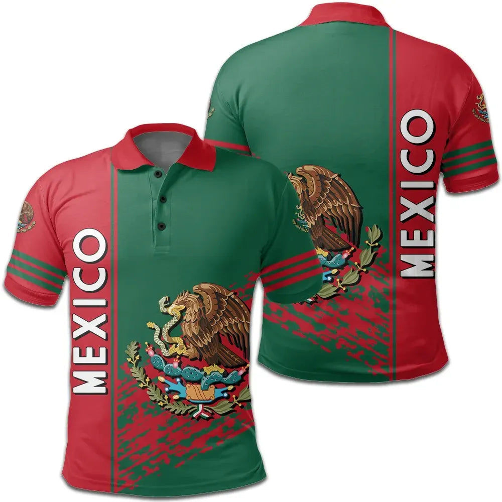 Mexico Polo Shirt Coat Of Arms Quarter Style RLT13 - Wonder Print Shop
