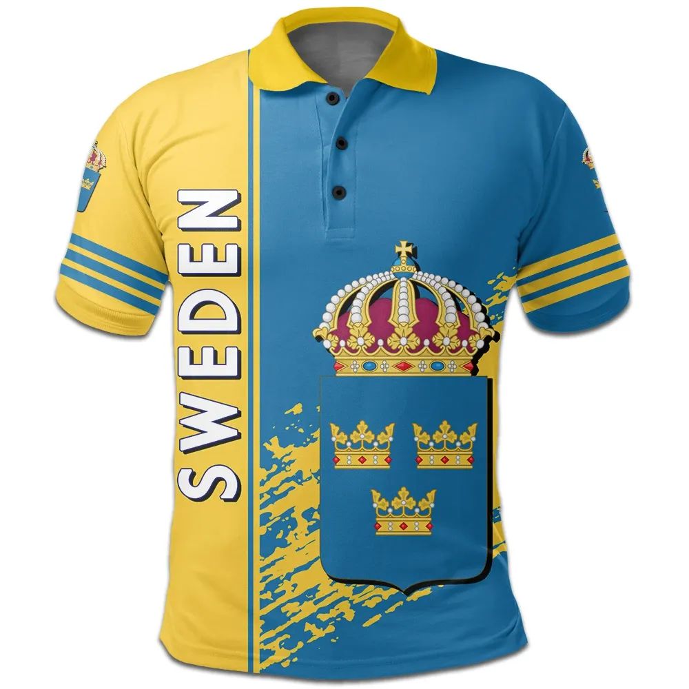 Sweden Polo Shirt Coat Of Arms Quarter Style RLT7 - Wonder Print Shop