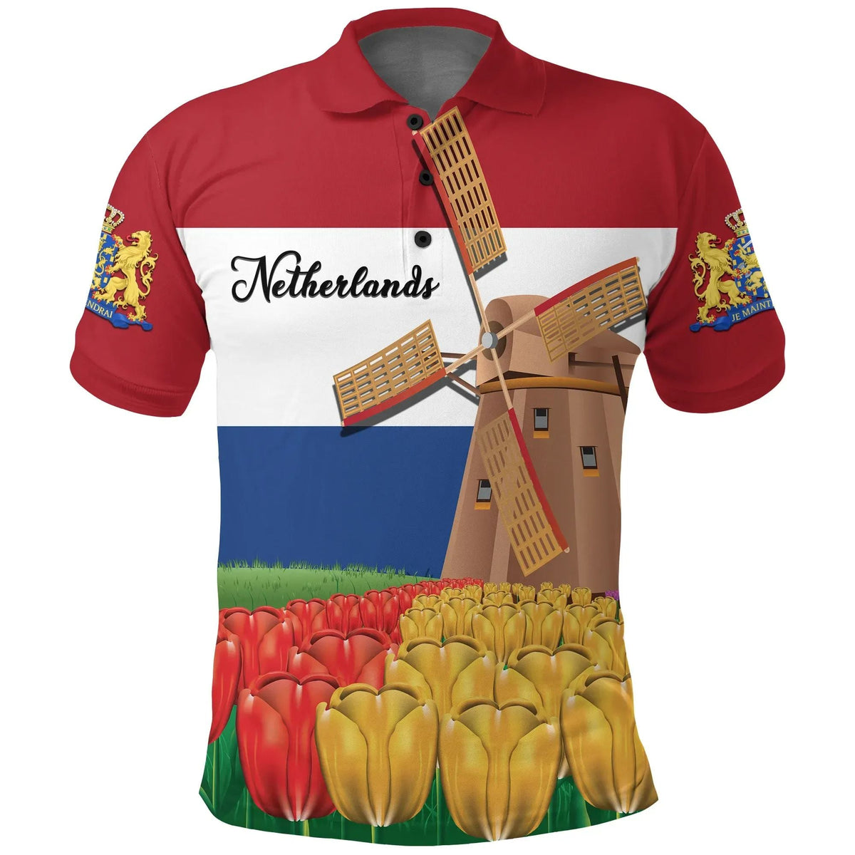 Netherlands Windmill and Tulips Polo Shirt RLT7 - Wonder Print Shop