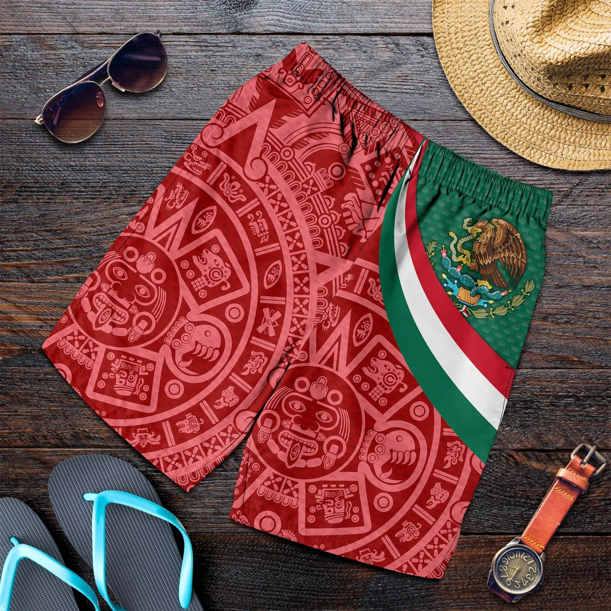 mexico-mens-shorts-mexico-coat-of-arms-with-aztec-patterns