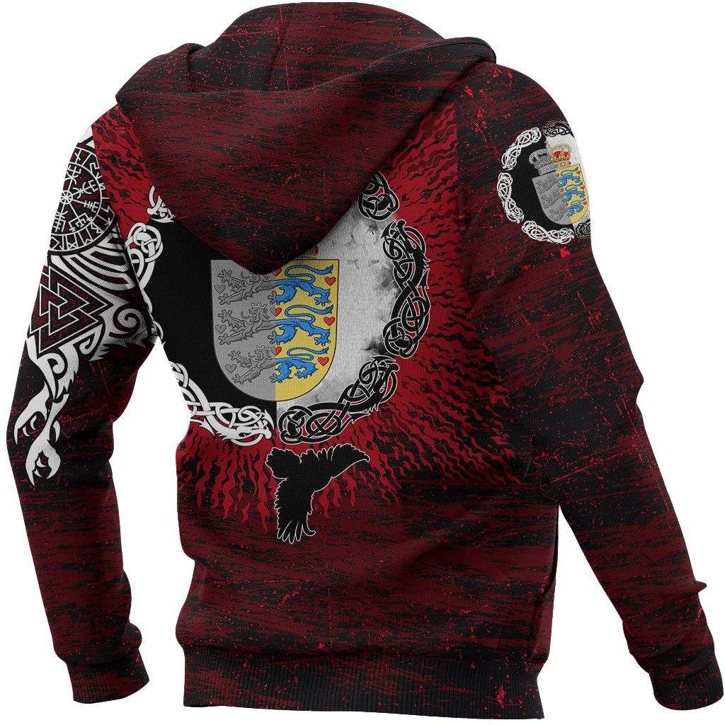 Viking Hoodie Denmark Raven of Odin and Symbol Viking on Blood Background RLT13 - Wonder Print Shop