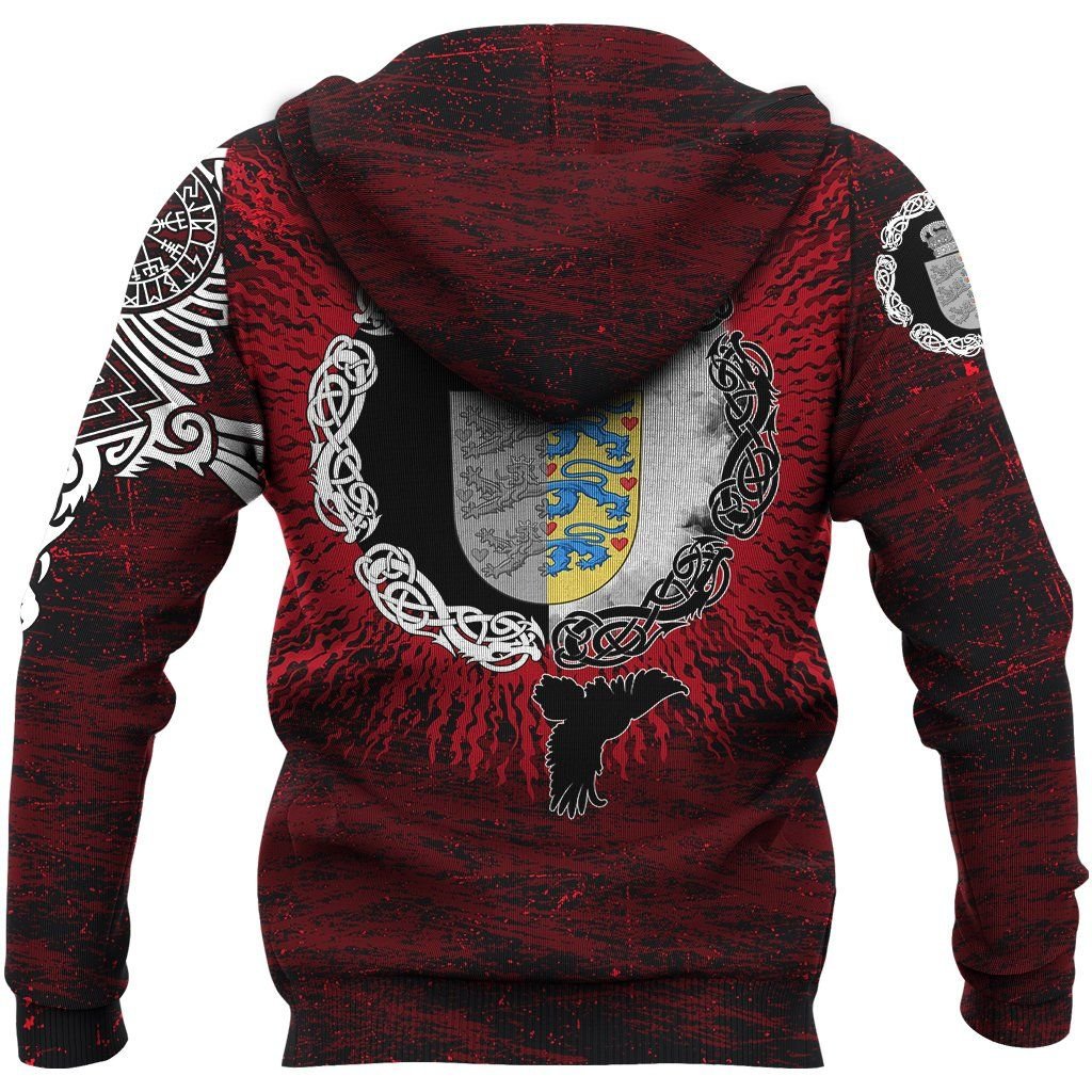 Viking Hoodie Denmark Raven of Odin and Symbol Viking on Blood Background RLT13 - Wonder Print Shop
