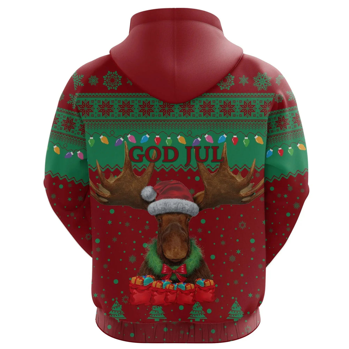 Sweden Christmas Hoodie Moose Red Green RLT7 - Wonder Print Shop