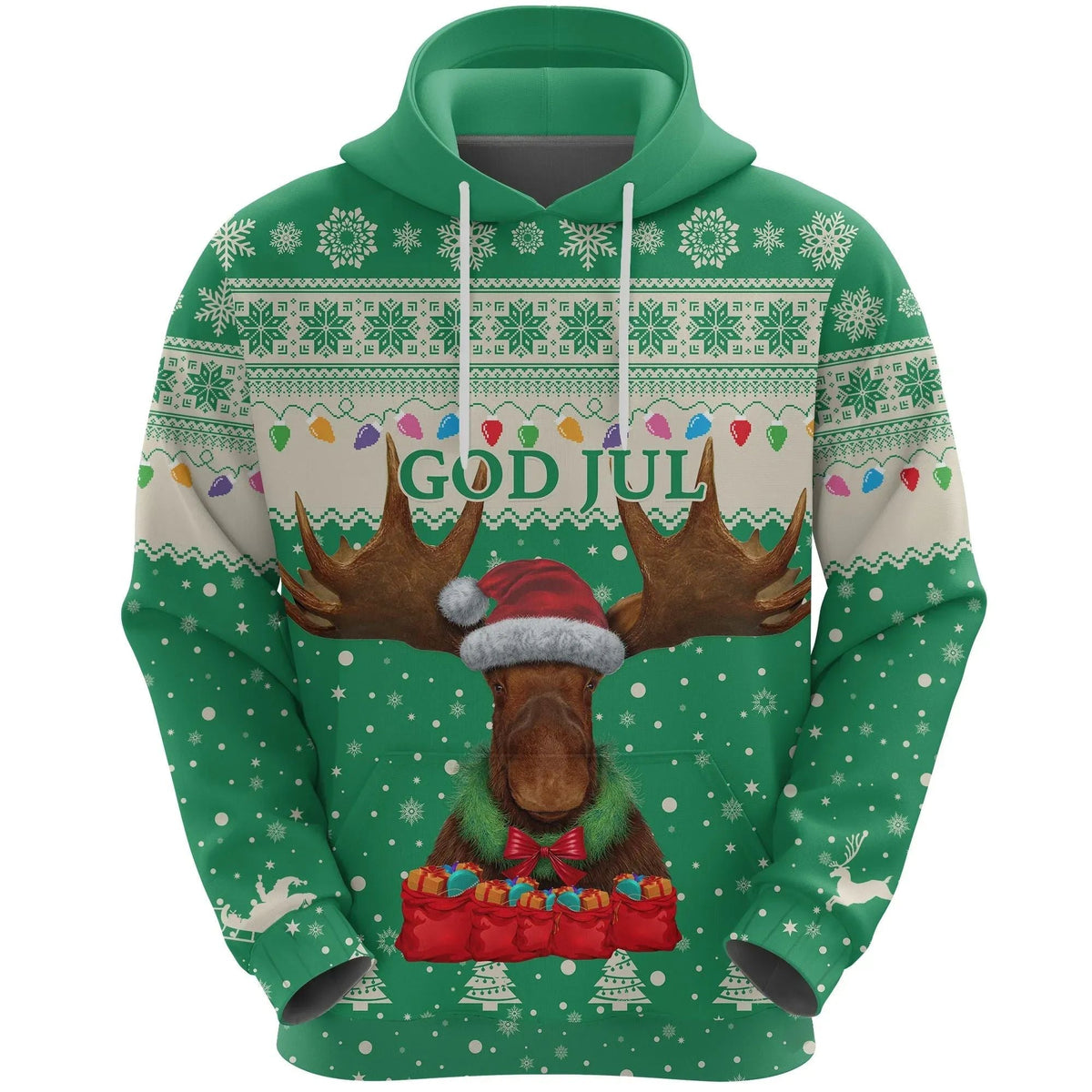 Sweden Christmas Hoodie Moose Green RLT7 - Wonder Print Shop