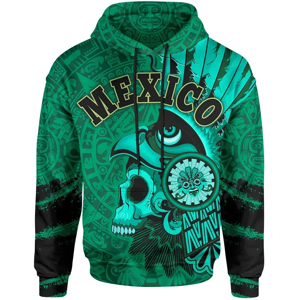 Mexico Hoodie Skull Aztec Warrior Green RLT13 - Wonder Print Shop