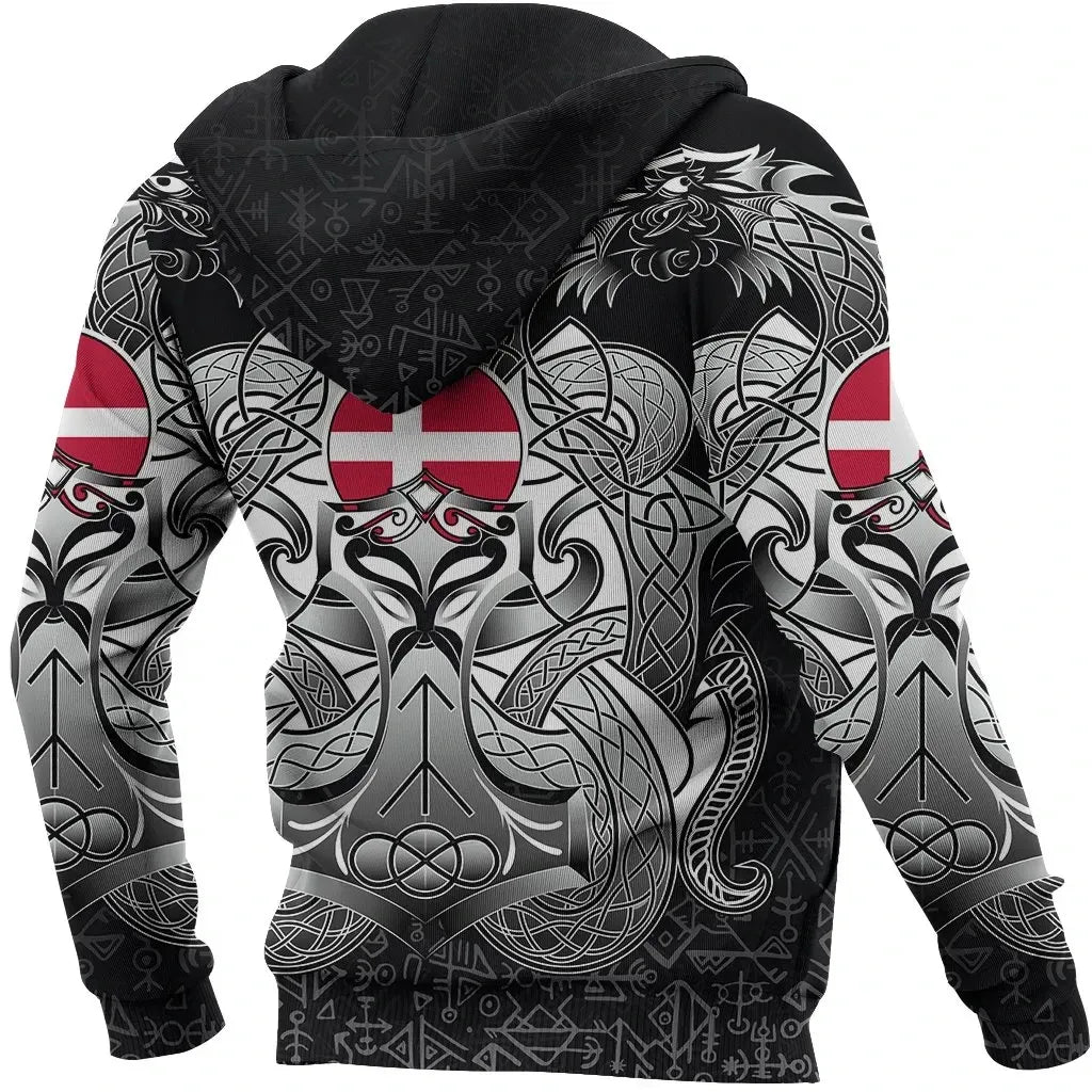 Viking Hoodie Denmark Mjolnir and Double Dragon RLT13 - Wonder Print Shop