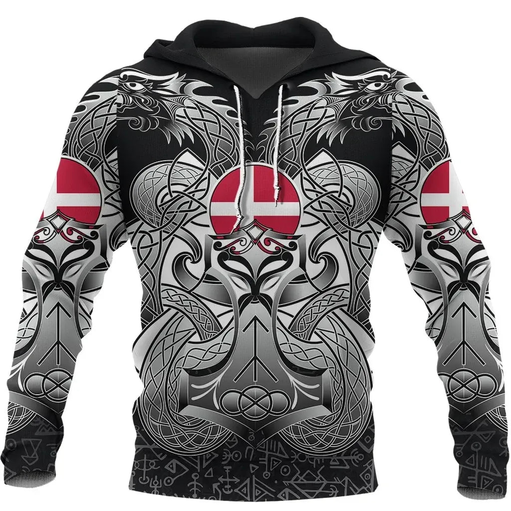 Viking Hoodie Denmark Mjolnir and Double Dragon RLT13 - Wonder Print Shop