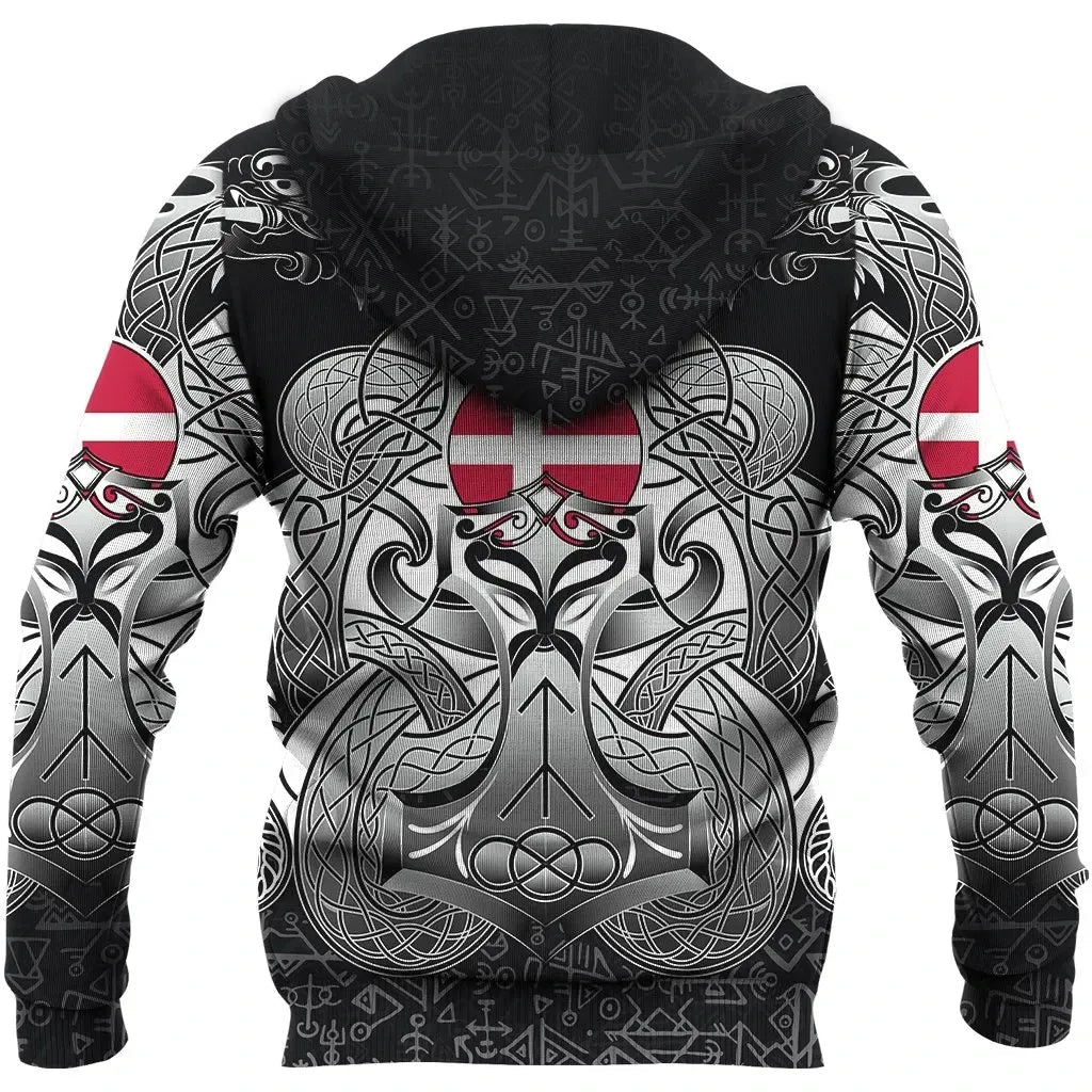 Viking Hoodie Denmark Mjolnir and Double Dragon RLT13 - Wonder Print Shop