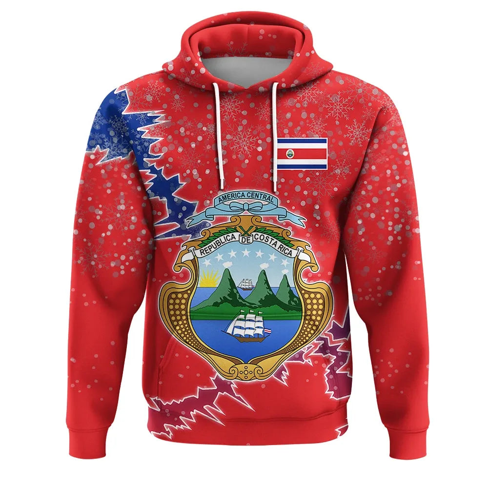 Costa Rica Christmas Hoodie Coat Of Arms X Style RLT13 - Wonder Print Shop