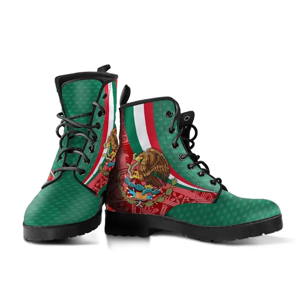 mexico-leather-boots-mexico-coat-of-arms-with-aztec-patterns