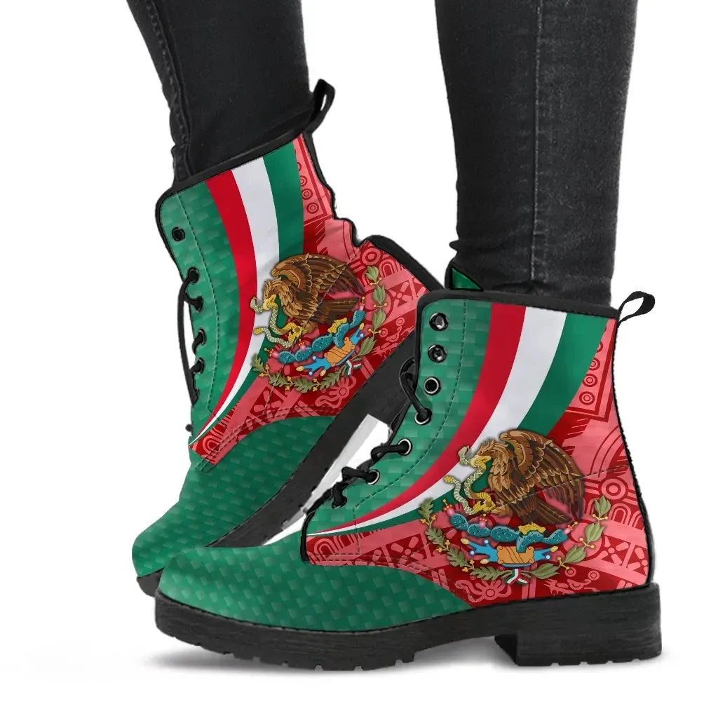 mexico-leather-boots-mexico-coat-of-arms-with-aztec-patterns