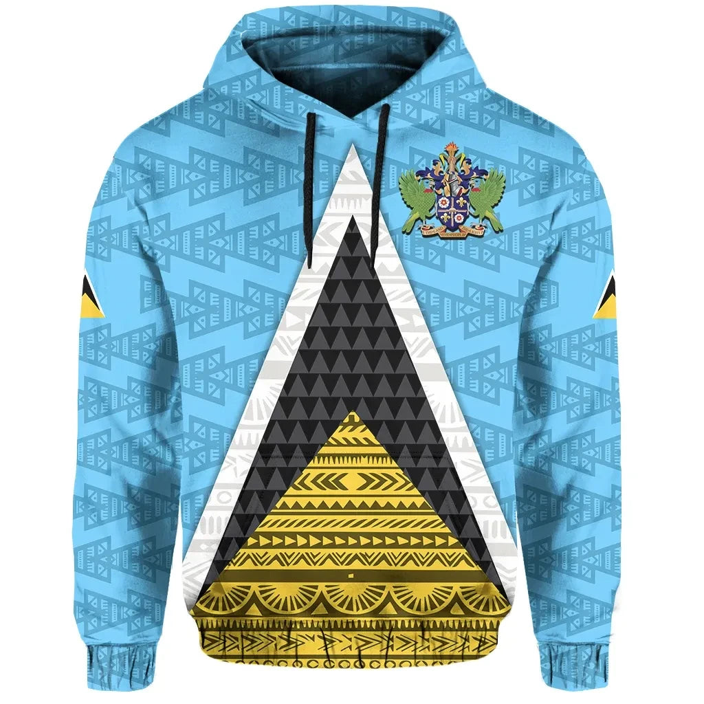 Saint Lucia Flag Hoodie Triangle Cerulean Blue RLT6 - Wonder Print Shop