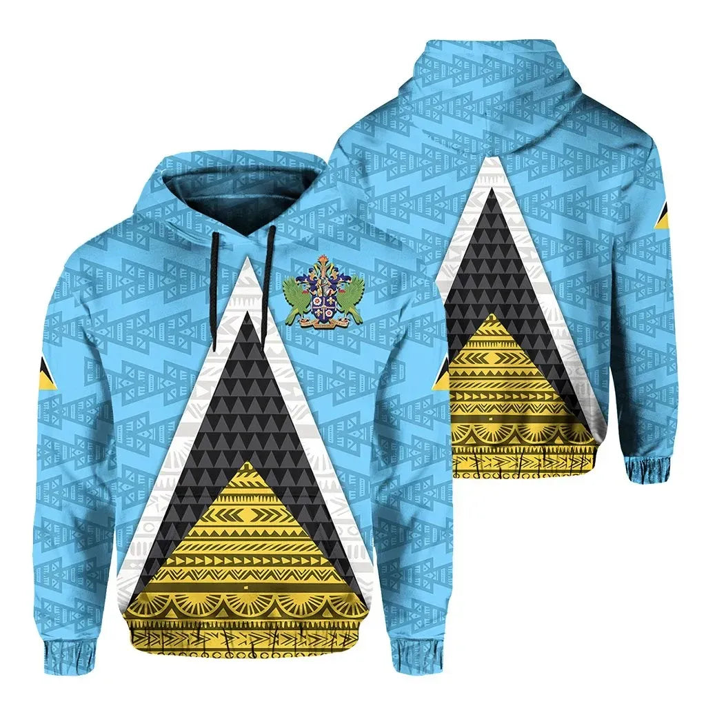 Saint Lucia Flag Hoodie Triangle Cerulean Blue RLT6 - Wonder Print Shop