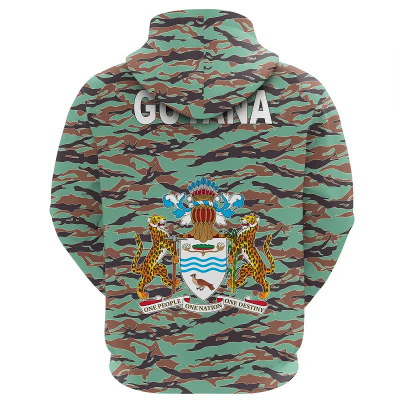 Army Guyana Tiger Stripe Camouflage Seamless Flag And Hoodie Coat Of Arms RLT8 - Wonder Print Shop