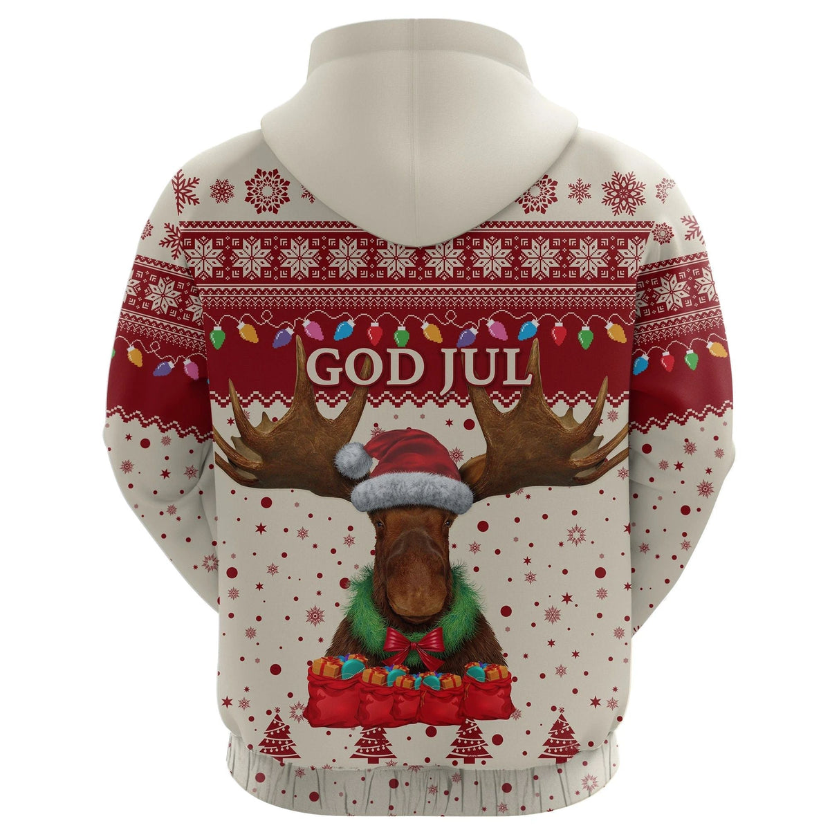 Sweden Christmas Hoodie Moose Beige Red RLT7 - Wonder Print Shop