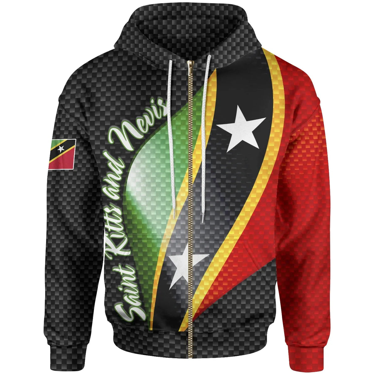 Saint Kitts and Nevis Zip Up Hoodie Saint Kitts and Nevis Flag RLT6 - Wonder Print Shop