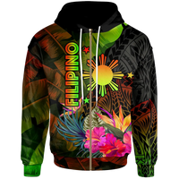 The Philippines Polynesian Zip Up Hoodie Hibiscus and Banana Leaves RLT6 - Wonder Print Shop